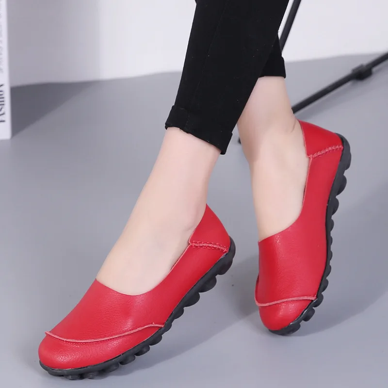 Women Flats Shoes Woman New Moccasins Loafers Women Casual Shoes Genuine Leather Fashion Classic Driving Woman Footwear - Цвет: Read