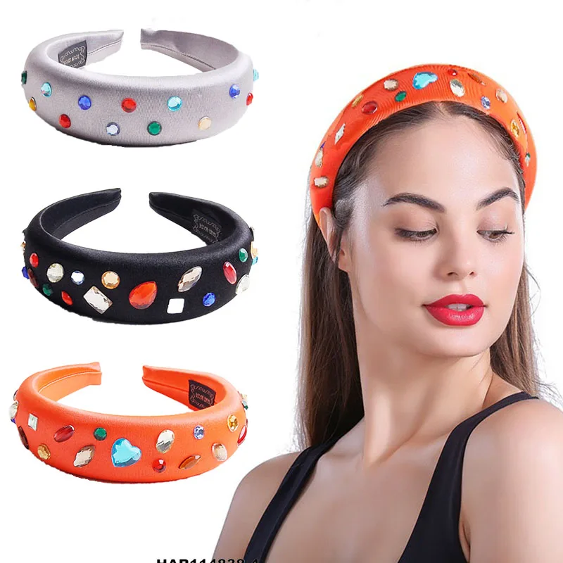 

Women Velvet Headbands Thick Sponge Headband Multicolored Rhinestone Hairband Hair Hoop Bezel Head Hair Accessories Headwear