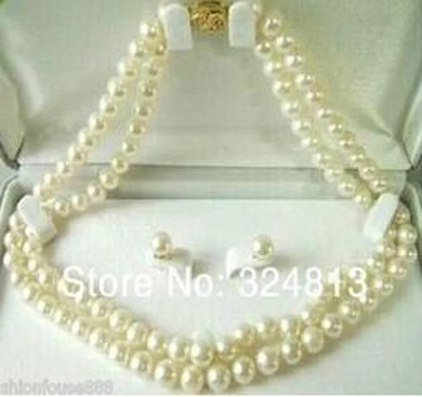 

New 7-8MM white freshwater Pearl Necklace Earring Set