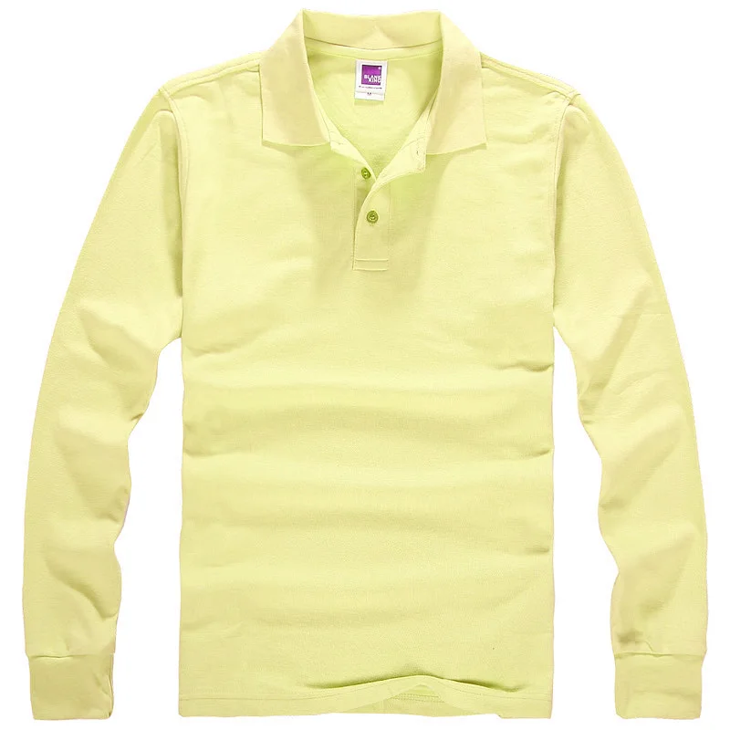 Новая Осенняя брендовая мужская рубашка поло для мужчин, дизайнерская мужская хлопковая рубашка поло с длинным рукавом, трикотажная одежда для игры в гольф размера плюс XXXL - Цвет: Pale Yellow
