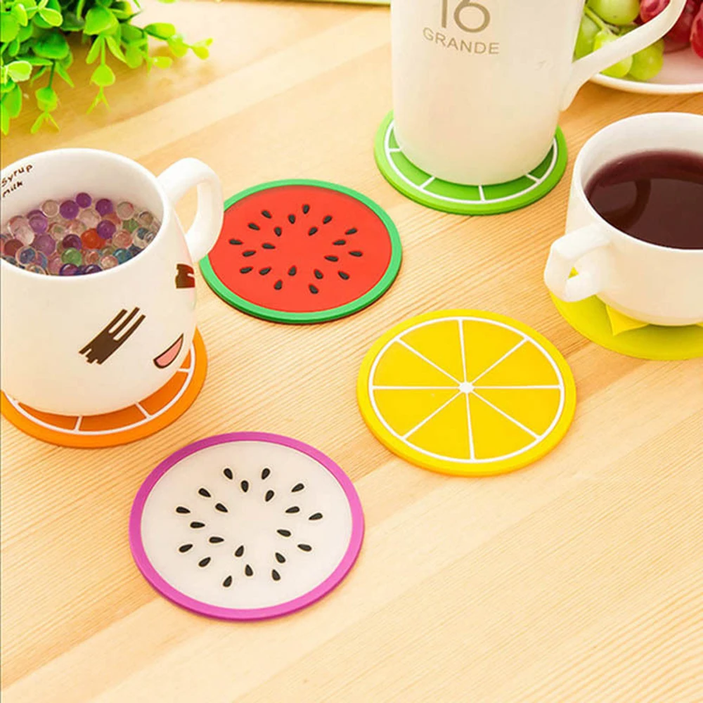 6pcs/set Fruit Coaster Colorful Silicone Tea Cup Drinks Holder Mat