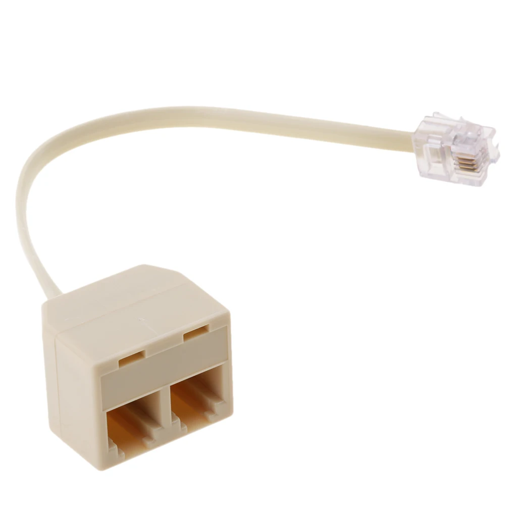 2Way Outlet 4C RJ11 Telephone Phone Modular Jack Line Splitter Adapter Car Electronics Accessories  6.5x 1.02x 0.83inch  Beige
