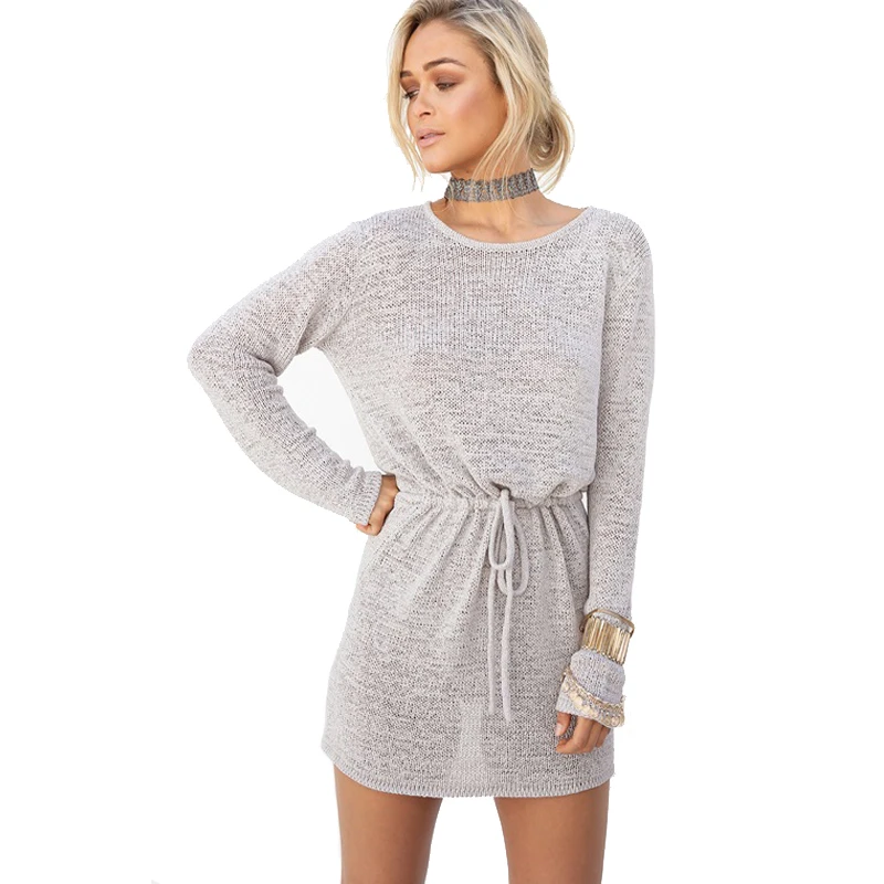 Spring font b 2018 b font Korea Casual New Women Solid Color Back hollow Knitted Dress