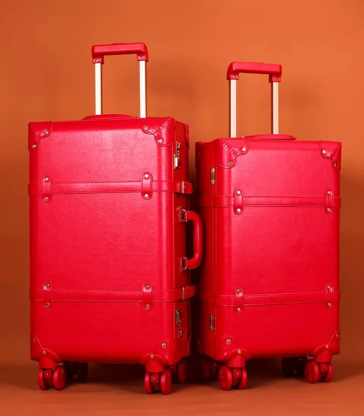 Ретро чемодан набор красная тележка дело женская косметичка багажное универсальное колесо шкатулка для приданого невесты дорожная сумка