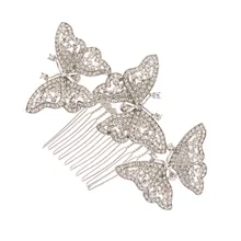 Cristal de diamante de imitación 3 Mariposa Horquillas Tiara Peine Pelo de Las Mujeres Accesorios de La Boda de dama de Honor Nupcial Silver Tone Al Por Mayor 1469R
