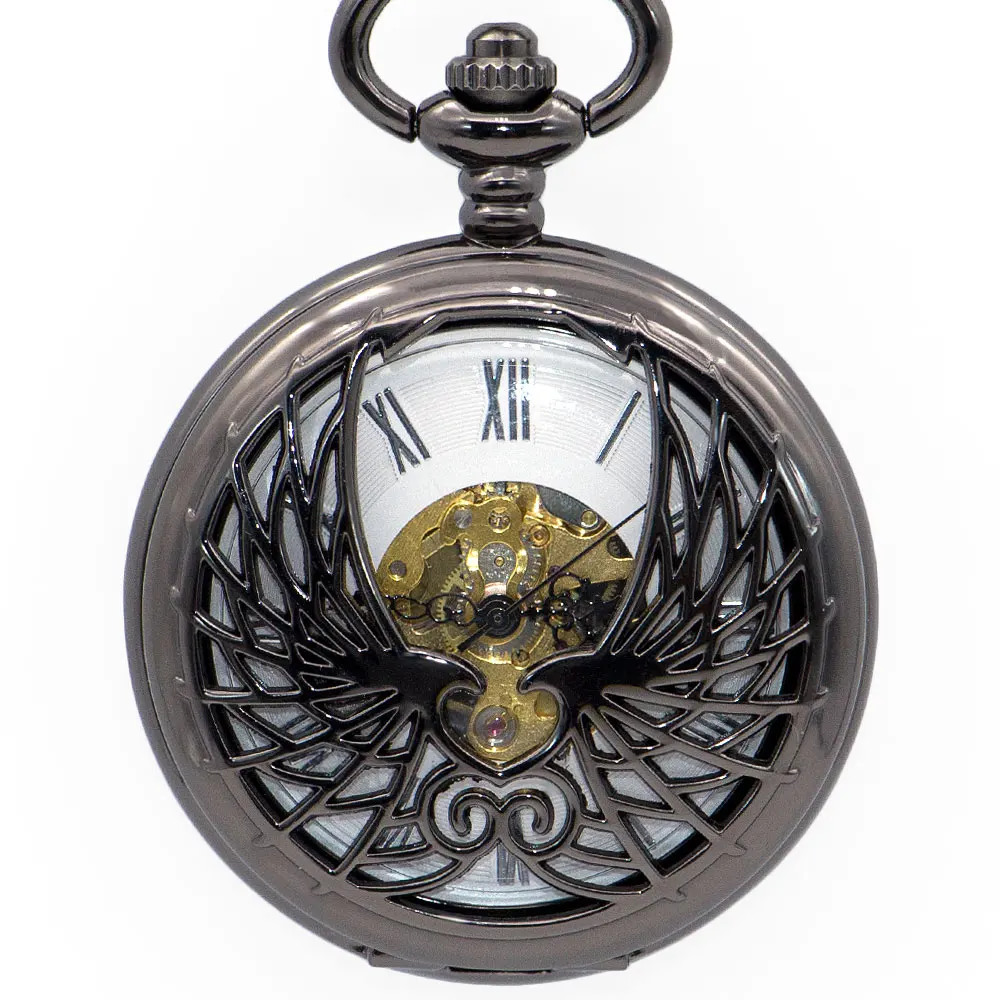 Высококачественные механические карманные часы с цепочкой-брелоком, уникальные римские цифры, двухсторонний открытый скелет, лучший подарок для мужчин и женщин, PJX1358