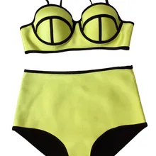 JIGERJOGER брендовый качественный уникальный неоновый желтый мягкий бюстгальтер пляжные костюмы с высокой талией купальники наборы для женщин купальные костюмы