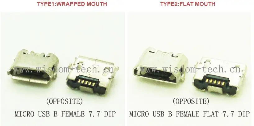 

10pcs/lot Micro USB female B type socket phone PCB mounting connector 7.7 DIP 5P (OPPOISITE)