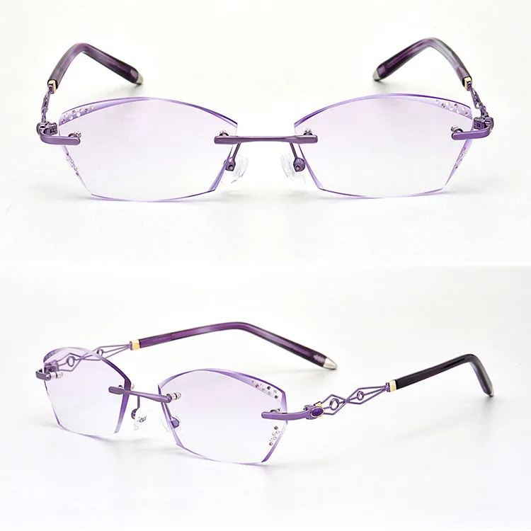 Женские очки по рецепту, близорукость, дальнозоркость, Заказные очки, бескаркасные алмазные цветные очки, защищенные от радиации оптические очки 1 - Цвет оправы: Фиолетовый