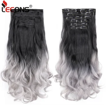

Leeons Long Curly Synthetic Clip For White Women 16 Clips In Hair Extensions Popular Ombre Clip Hairpieces Heat Resistant Fiber