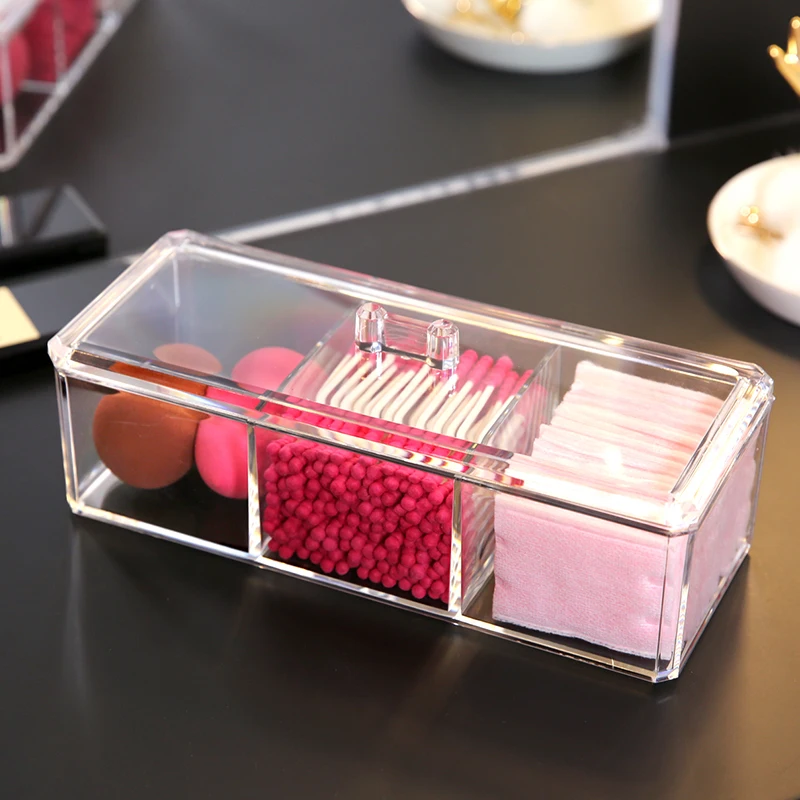 

transparent Acrylic Organizer Holder Cotton swab box Makeup Pads storage box desktop Organizer Jewelry Case for Cosmetics c31