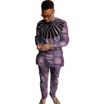

African Print Men's Set Dashiki Fashion Tops With Pants 2 Pieces Set O-neck Shirt+Trouser Sets Casual Custom Made Men's Outfit
