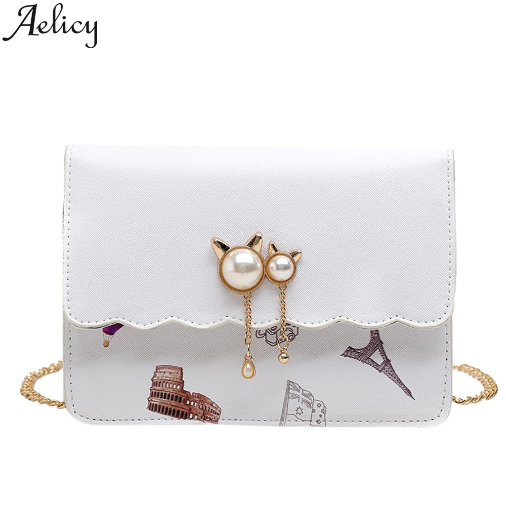 

Aelicy Fashion Women's Chain Shoulder Bag Pearl Small Square Bag Casual Wild Crossbody Bag Chain Messenger Bag Women Leather