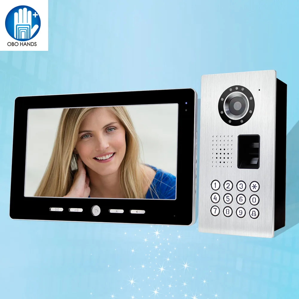 

10 inch Wired Color Video Intercom System 1 Monitor+1 Kit IR Camera with Fingerprint Function for Door Lock Access Control