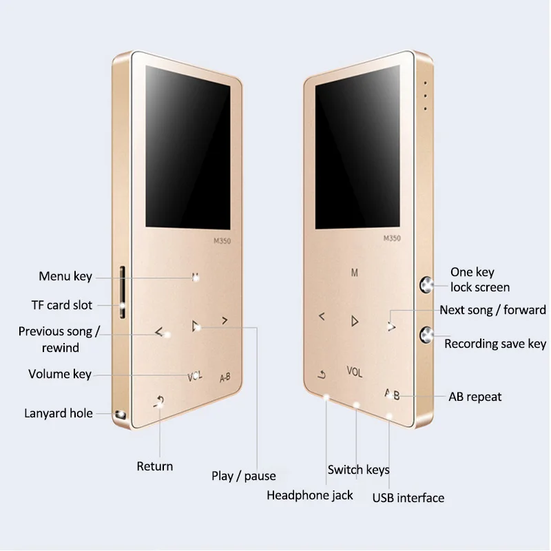Сенсорный экран HIFI MP3 плеер с наушниками 24 языков Видео FM Диктофон Часы
