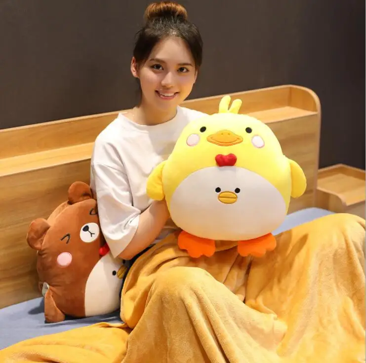 

cartoon duck pig bear stuffed toys cushion plush soft winter hand warmer blanket birthday christmas gift toy #1743