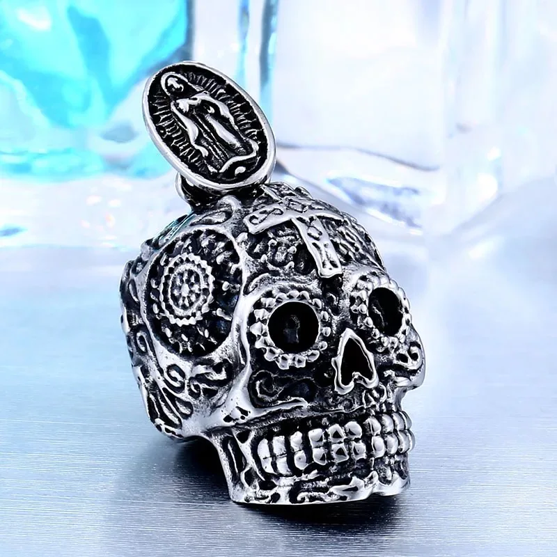 drop shipping hip hop skull man necklace 316l steel pendant punk skull men jewelry necklace (7)