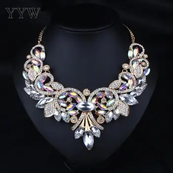 

New Styles Bijoux Vintage Choker Necklace for Women Flower Pendant Necklace Crystal Rhinestone Wedding Engagement Party Jewelry