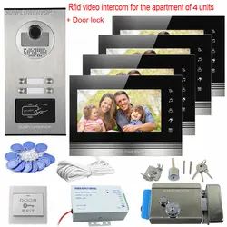 Rfid 4 кнопки вызова проводной домофон с видео связью CCD дверные звонки с камера 7 "цвет мониторы видео домофон замок