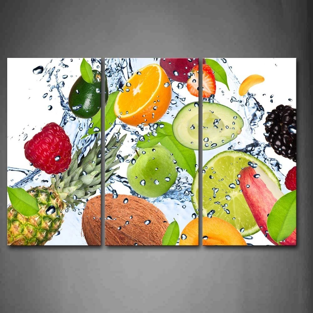 Colorato Vari Di Frutta Con Spruzzi D Acqua Di Arte Della Parete Pittura Foto Stampa Su Tela Di Canapa Cibo Immagini Per Complementi Arredo Casa Print On Canvas Picture Printsprints Pictures Aliexpress