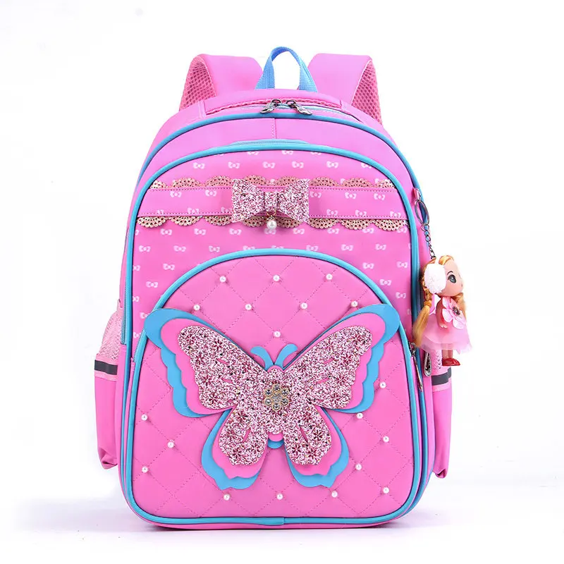 Детская школьная сумка с рисунком бабочки, ортопедический Школьный рюкзак, водонепроницаемые нейлоновые Детские рюкзаки для девочек, ранцы, большая ВМЕСТИТЕЛЬНОСТЬ