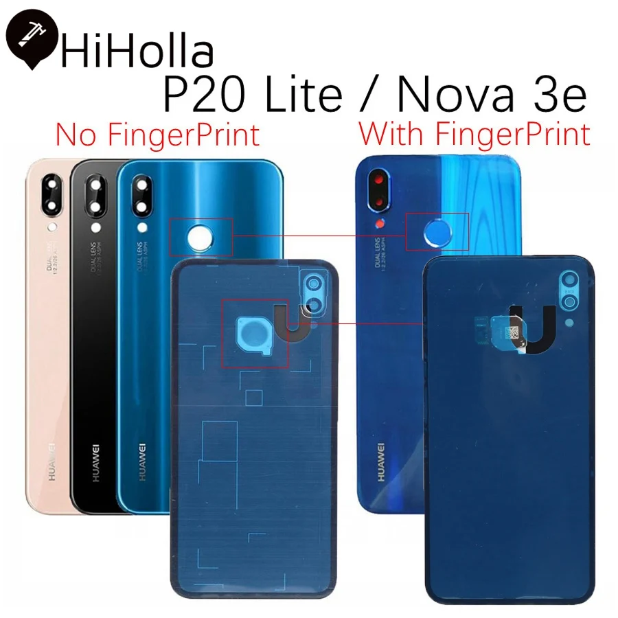 

For Huawei Nova 3e Back Battery Cover Rear Door Case Glass Panel for Huawei P20 Lite Cover+Camera Lens+Fingerprint Button