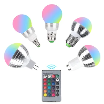 

LED RGB Bulb Lamp E27 E14 GU10 MR16 Spotlight Bulb 3W LED Changeable 85-265V 110V 220V Holiday RGB Lamp + IR Remote 16 colors