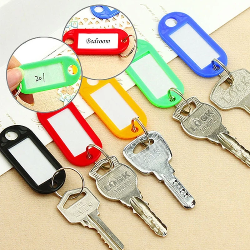 

10Pcs Lot Of 10 Plastic Keychain Key Split Ring ID Tags Name Card Label Language