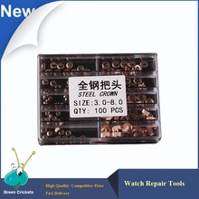 100 шт./кор. полный Сталь мульти-размеры часы из розового золота короны, смотрите фильмы Replament запчасти 3,0-8,0 мм часы короны