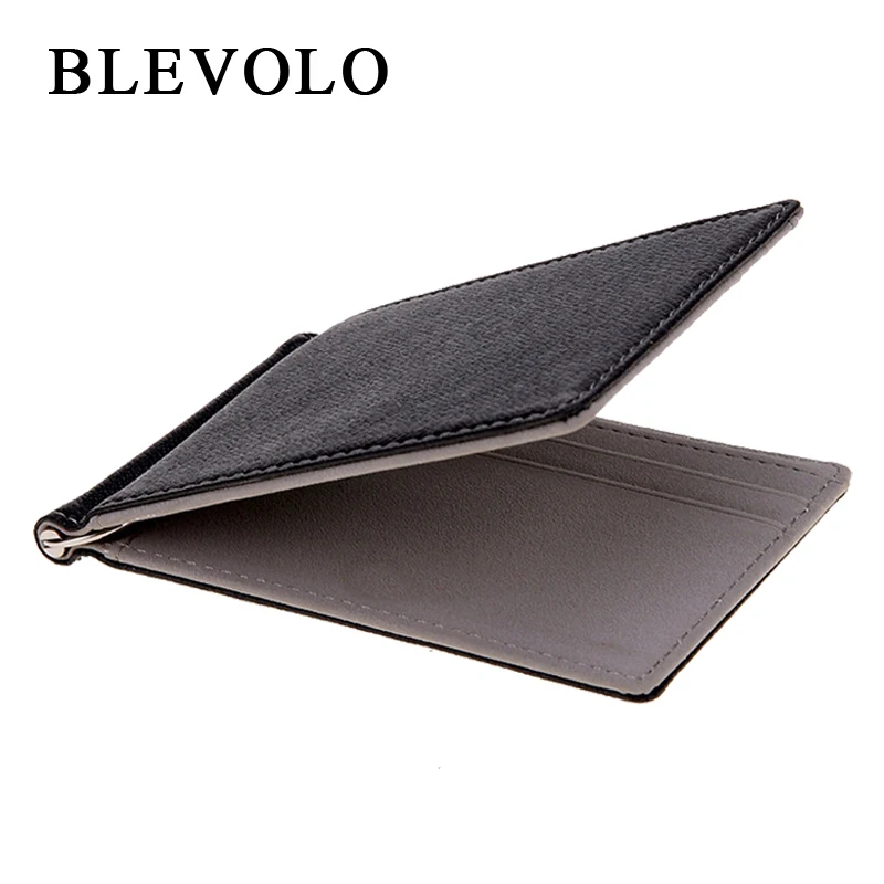 BLEVOLO Brand Men Wallet Short Skin Wallets Purses PU Leather Money Clips Sollid Thin Wallet For Men Purses 4 Colors