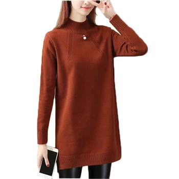 

New Fashion 2019 Women Autumn Winter Long Sweater Pullovers Casual Warm Female Knitted Half Turtleneck Sweaters Pullover AA929