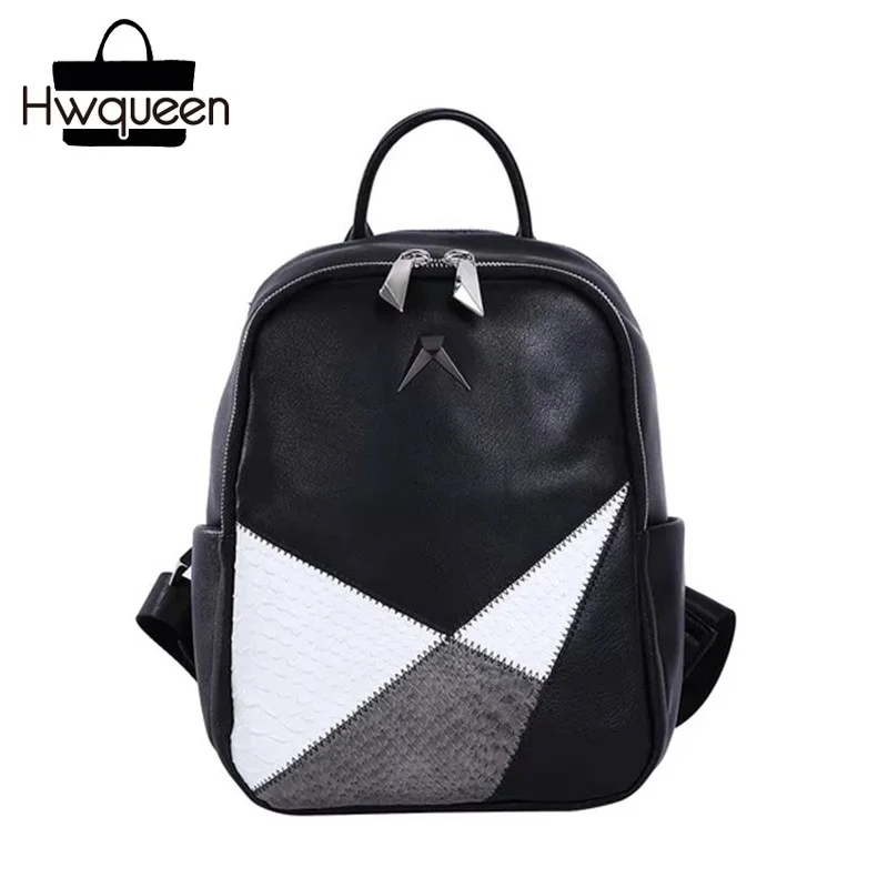 

Unique Geometric Designer Genuine Cow Leather Girls Mini Backpack Handmade Serpentine Pattern Lady Women's Small Travel Backpack