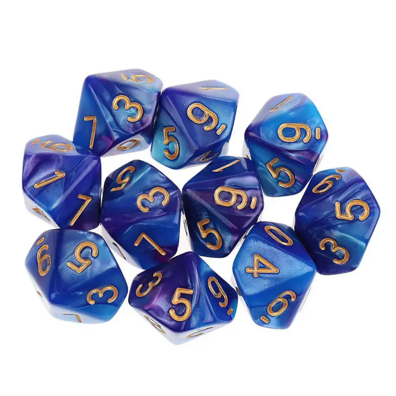 

10pcs/Set 10 Sided Dice D10 Polyhedral Dice for Dungeons and Dragons 7 Colors