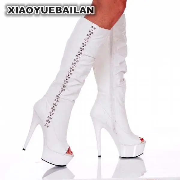 

Lateral Zipper High Heel Boots Metal Decoration Nightclub Fine Fashion And Knee
