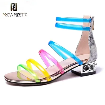 

Prova Perfetto Sweet Girl Sandals transparent pvc colors gladiator sandals women beach shoes square low heel summer ladies shoes
