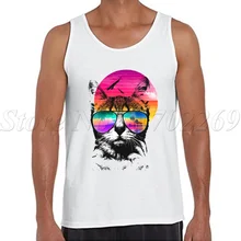 Мужские летние топы без рукавов с принтом кота, крутой жилет, модная одежда для бодибилдинга, рубашка для фитнеса, повседневные Забавные футболки