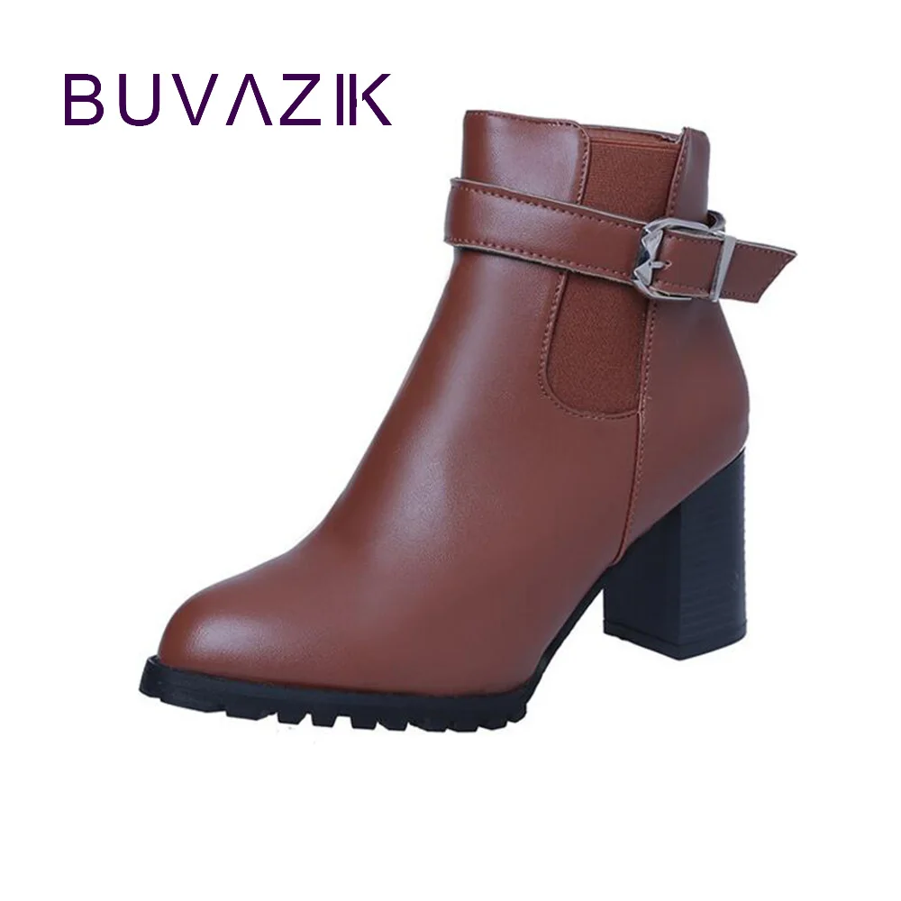

2018 ankle boots for women high heel fashion boots women waterproof PU Thick heel buckle fashion versatile women boot