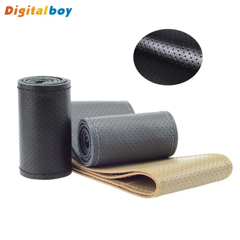 New 38cm Genuine Leather Auto Car Steering Wheel Cover Soft Anti-slip Car Steering Cover Black Braid With Needles and Thread New 38cm Genuine Leather Auto Car Steering Wheel Cover Soft Anti-slip Car Steering Cover Black Braid With Needles and Thread