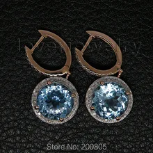 Vintage 14kt Oro Rosa Diamante Natural Topacio Azul Pendientes de Lujo, Pendientes de Gota Para La Venta