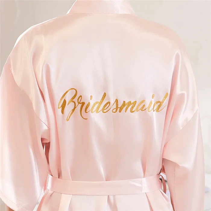 Сексуальный халат цвета шампанского, Атласный халат с вышивкой и надписью «Невеста», халат для подружки невесты, свадебное кимоно, одежда для сна, ночное белье, M-2XL - Цвет: 12