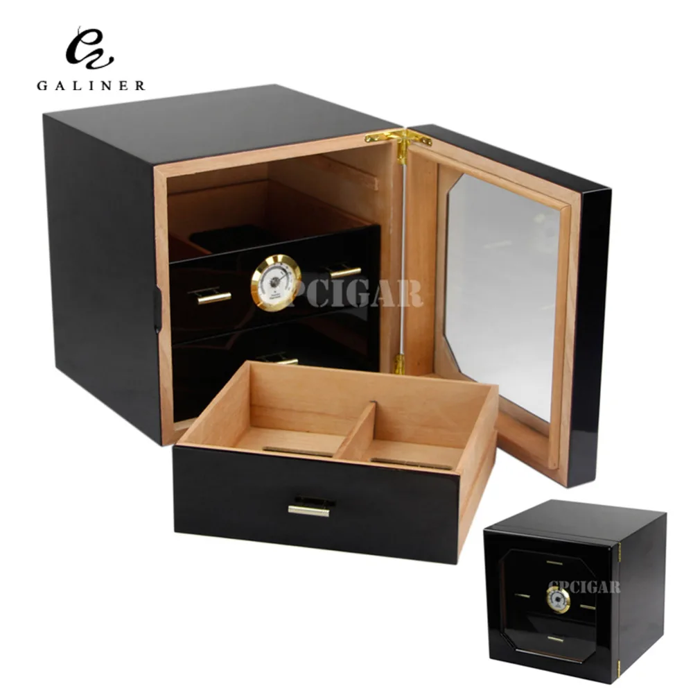 GALINER 3 Layers Professional Cigar Humidor Cedar Wood Humidors Glossy