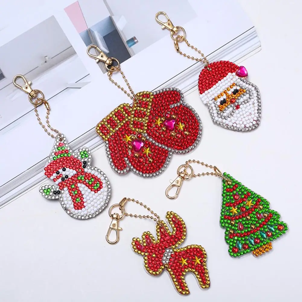 

5Pcs DIY Multi-shaped Diamond Painting Christmas Tree Snowman Key Chain Holder