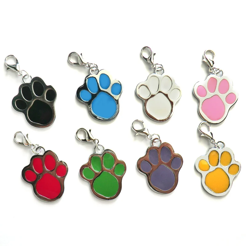 

Wholesale 20pcs Custom Identity Paw Shape Pet ID Dog Tags Personalized Engraved Keyrings Supplies Cat Name Phone Accessories