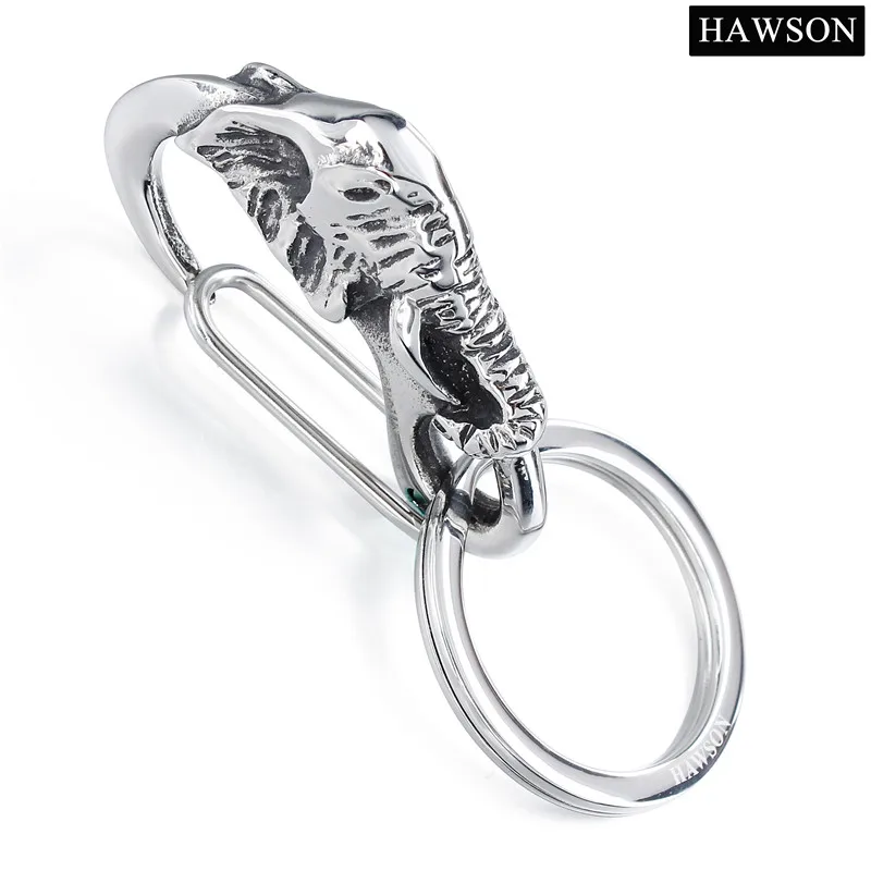 HAWSON-패션 키 체인 동물 코끼리 패턴 스테인레스 스틸 컬렉션, 서클 키 체인 액세서리 남성 여성 선물 