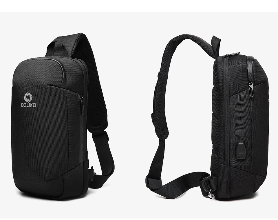 OZUKO сумки через плечо, нагрудная сумка, Мужская Противоугонная модная мужская iPad сумка через плечо, зарядка через usb, водонепроницаемый слинг, новинка