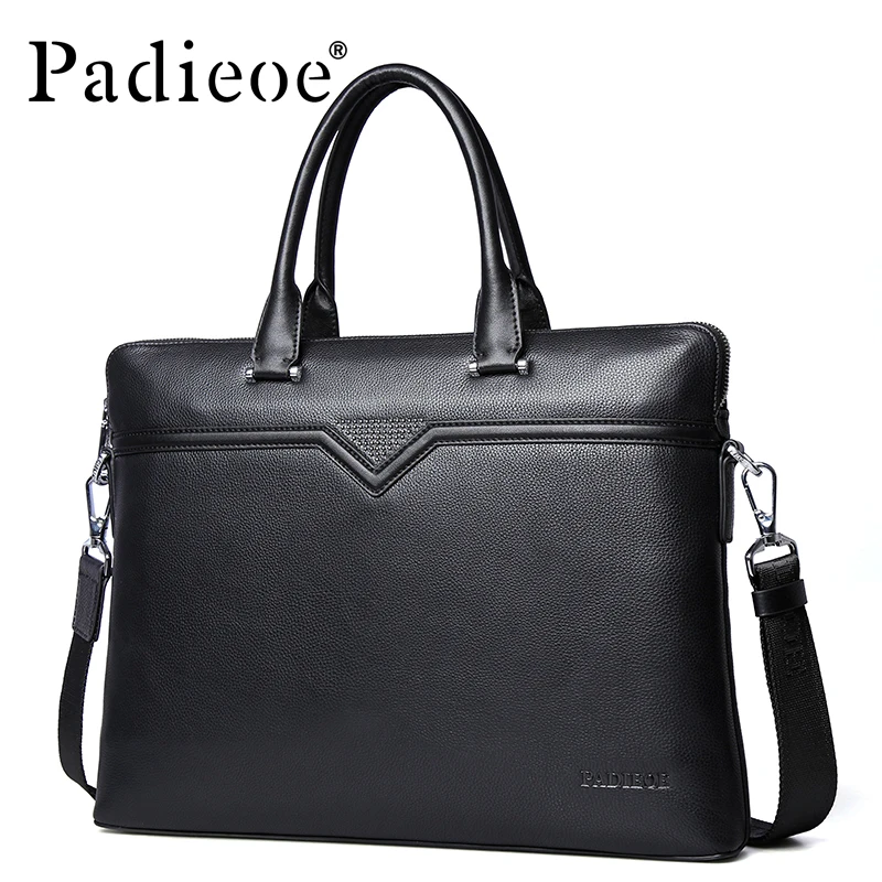 

Padieoe 2016 Famous Brand Natural Leather Briefcase for Men Genuine Leather Laptop Bag Luxury Designer Messenger Portfolio Bag