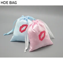 Красные губы Шелковый Атлас мешок ленты, веревки карман Атлас упаковки в мешки для хранения шнурок Ювелирные изделия/макияж/подарок мешок пользовательских логотип печати