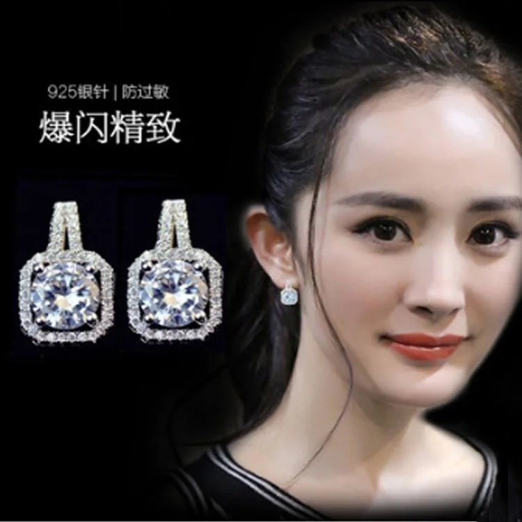 

DreamySky Real 925 Sterling Silver Square Zircon Earrings For Women Girls Christmas Gift Brincos Aretes Silver 925 Jewelry