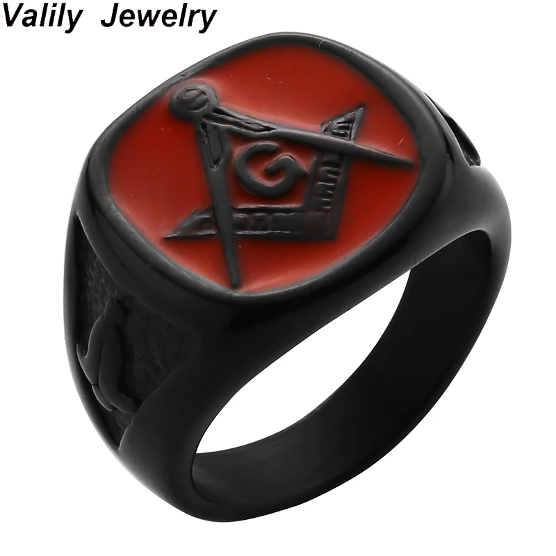 Мужское масонское кольцо Valily с черным покрытием из нержавеющей стали|Кольца| |