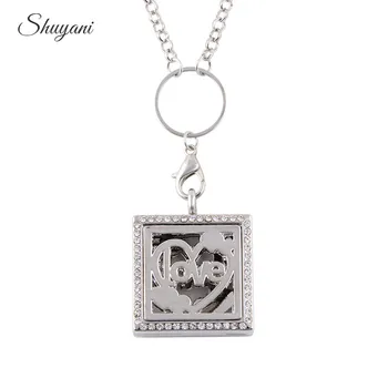 

10PCS Fashion 30mm Square Shape Diffuser Essential/Aromatherapy Oil Locket Alloy Love Magnetic Floating Locket Necklace